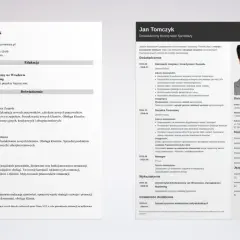 Zdjęcie przedstawia fragment CV z danymi kontaktowymi, doświadczeniem zawodowym, edukacją i kluczowymi umiejętnościami.