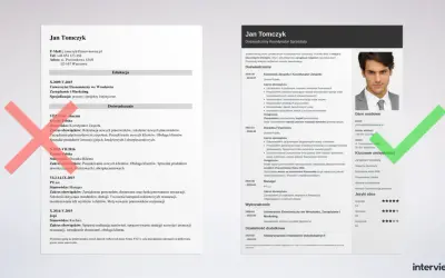 Zdjęcie przedstawia fragment CV z danymi kontaktowymi, doświadczeniem zawodowym, edukacją i kluczowymi umiejętnościami.