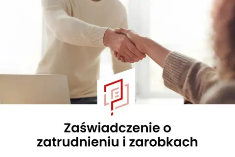 Dwie osoby ściskają sobie dłonie nad laptopem, obok logo.