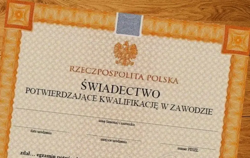 świadectwo egzaminu zawodowego wzór