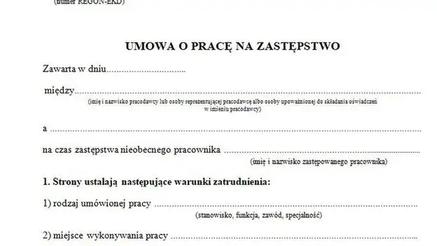 wzór umowy na zastępstwo klauzule