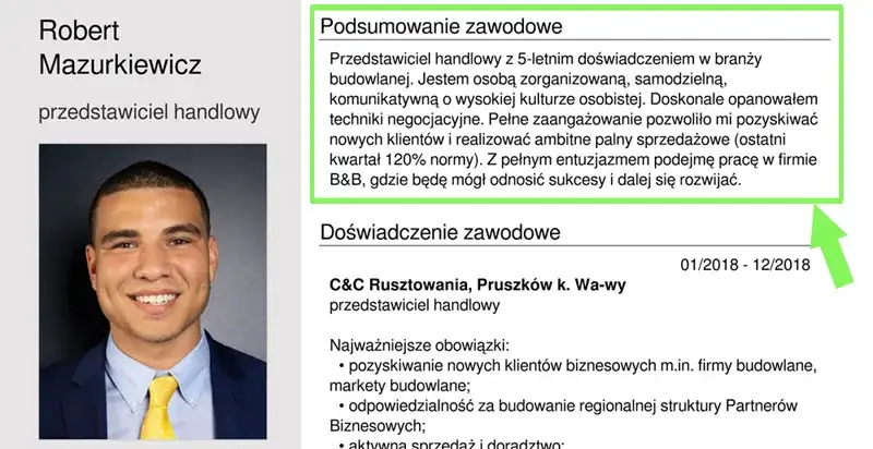Przykłady podsumowań zawodowych do CV