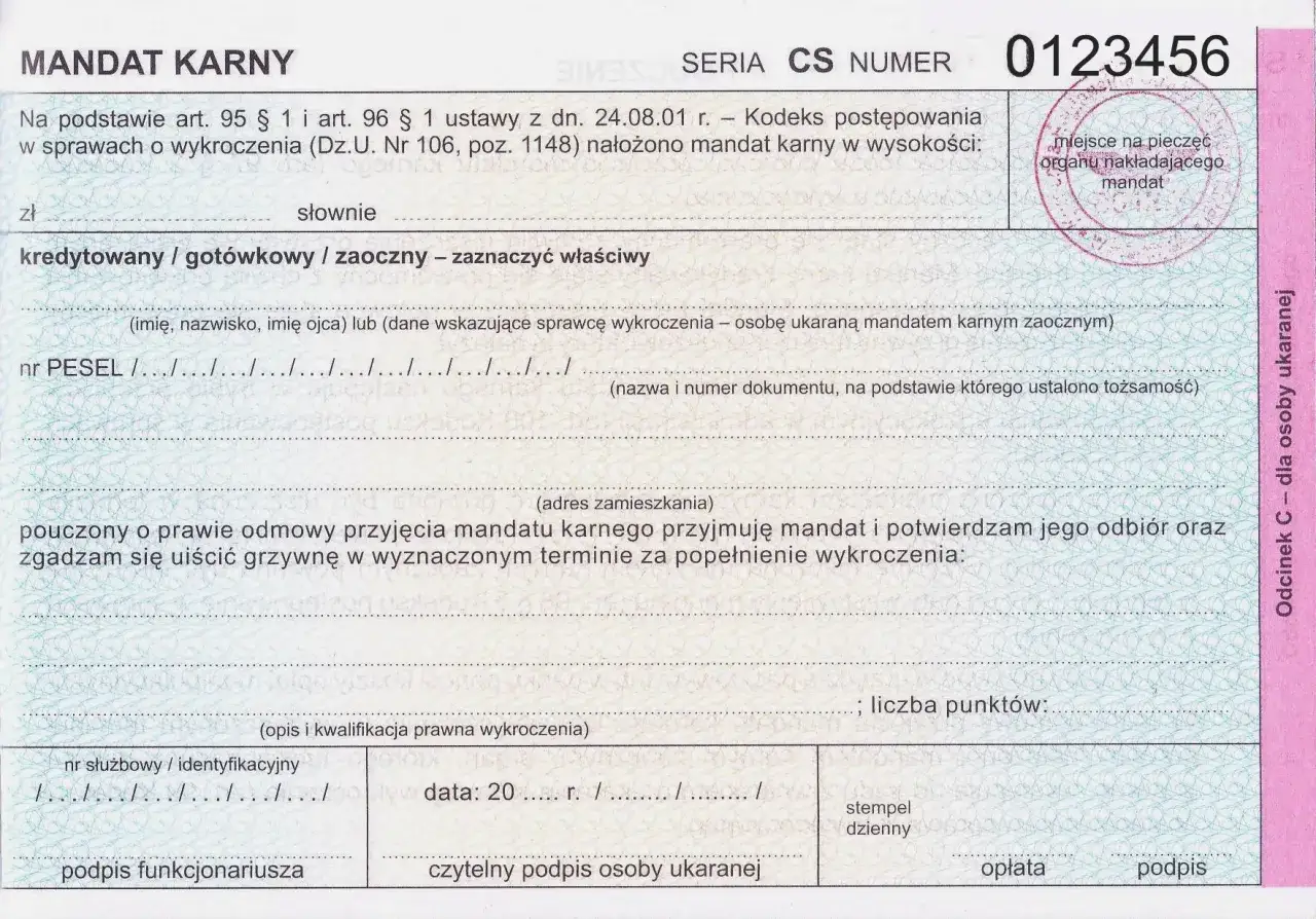 mandat karny grzywna