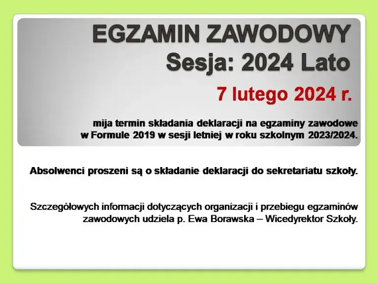 Egzaminy zawodowe sesja letnia terminy