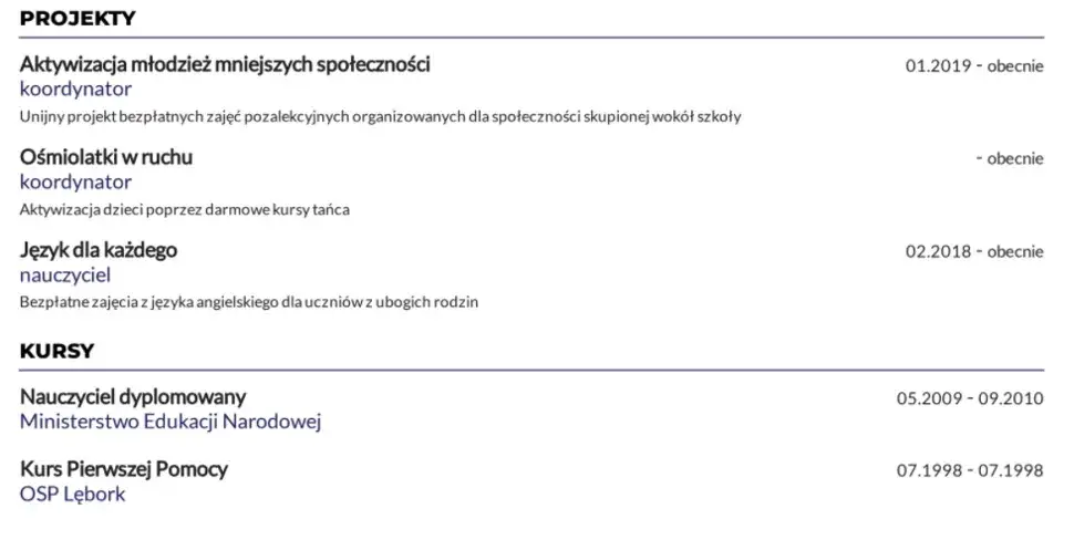 CV sekcje prawo jazdy
