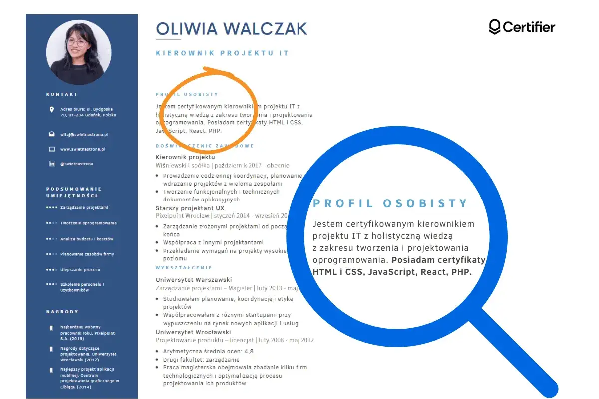 selekcja certyfikatów do CV