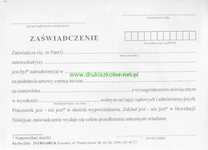 zaświadczenie o zatrudnieniu przykłady zastosowań