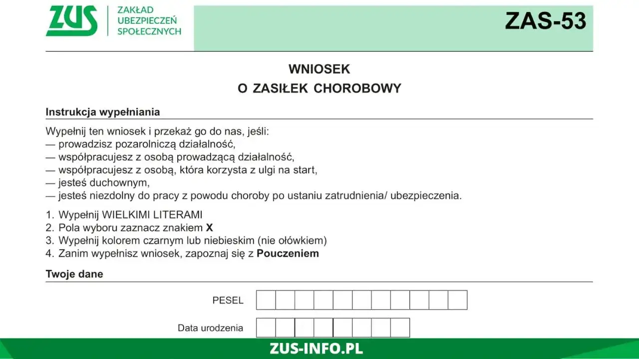 dokumenty do zasiłku chorobowego ZUS