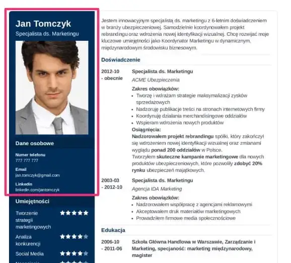 błędy w nagłówku cv
