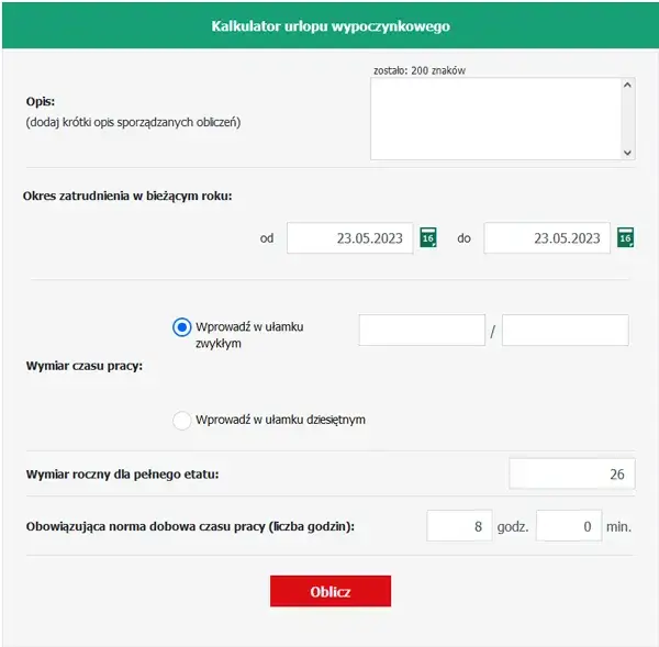 kalkulator urlopu pracownika
